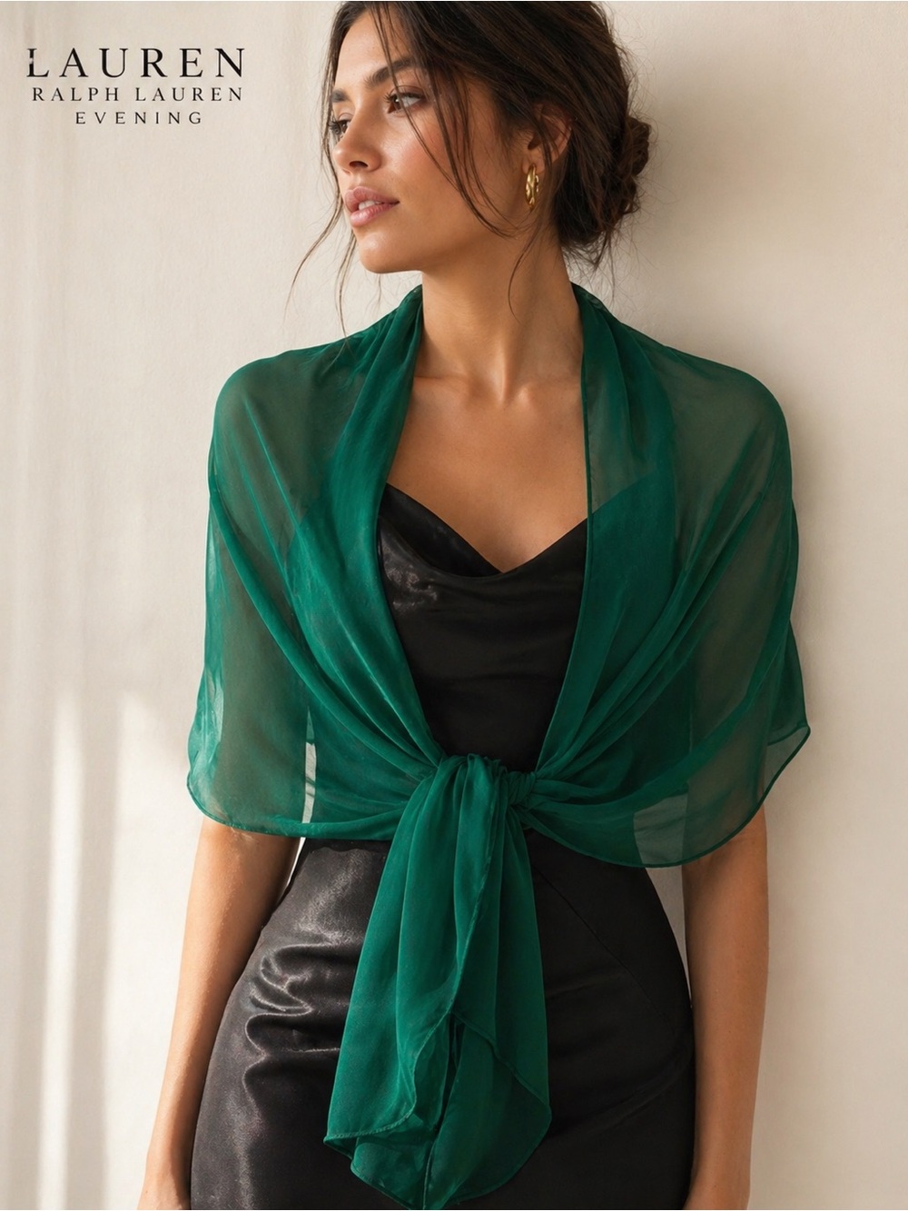 Ralph Lauren Evening Emerald Sheer Chiffon Scarf Shawl Wrap